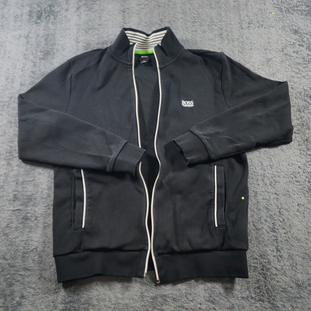 Hugo Boss Mens S Black Skaz 1 US 100 Cotton Full Zip Track Jacket Sweatshirt